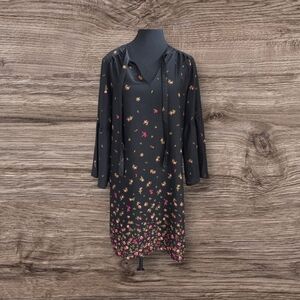 Old Navy Black Floral Midi Dress With Bell Sleeves Size Med